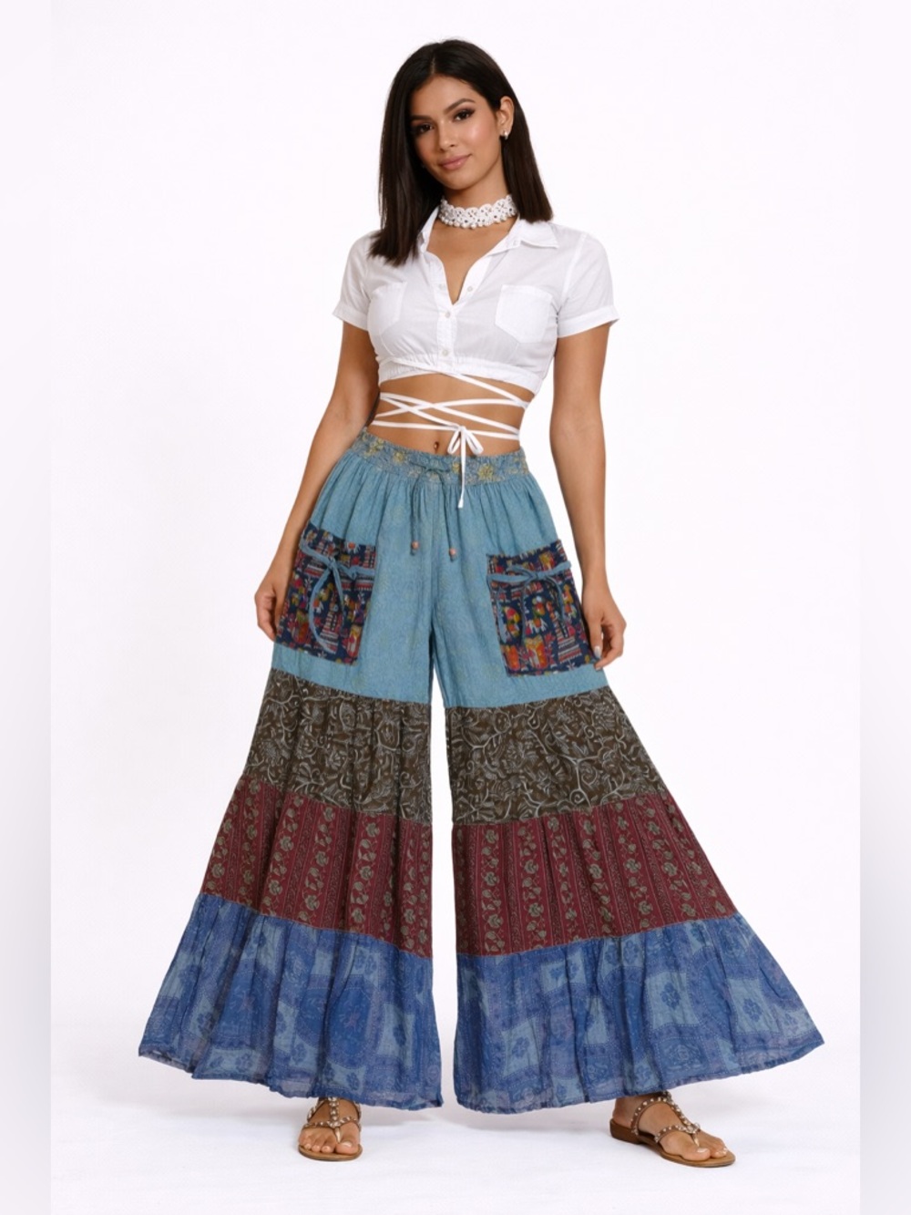 Hippie Forever Handmade Patchwork Palazzo Pants Womens SZ OS Enchanted Fairycore